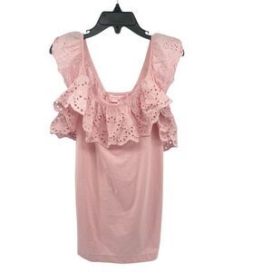 Poof Girl Pink Eyelet Ruffle Trim Sleeveless Cotton Blend Top - Small